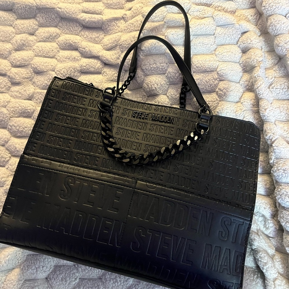 Steve Madden Black Embossed Logo Tote